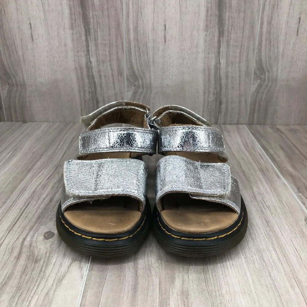Dr Martens Sandals Kids 13 Romi J Silver Crinkle Metallic Leather Hook and Loop